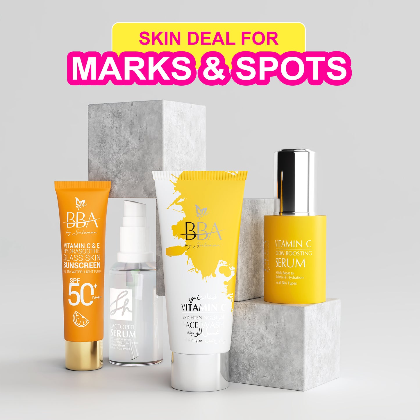 FOR MARKS & SPOTS DEAL ( SH Lactic Acid Serum, VITAMIN C - GLOW BOOSTING SERUM,VITAMIN C - BRIGHTENING FACE WASH,Vitamin C & E Sunscreen SPF 50+ PA++++)