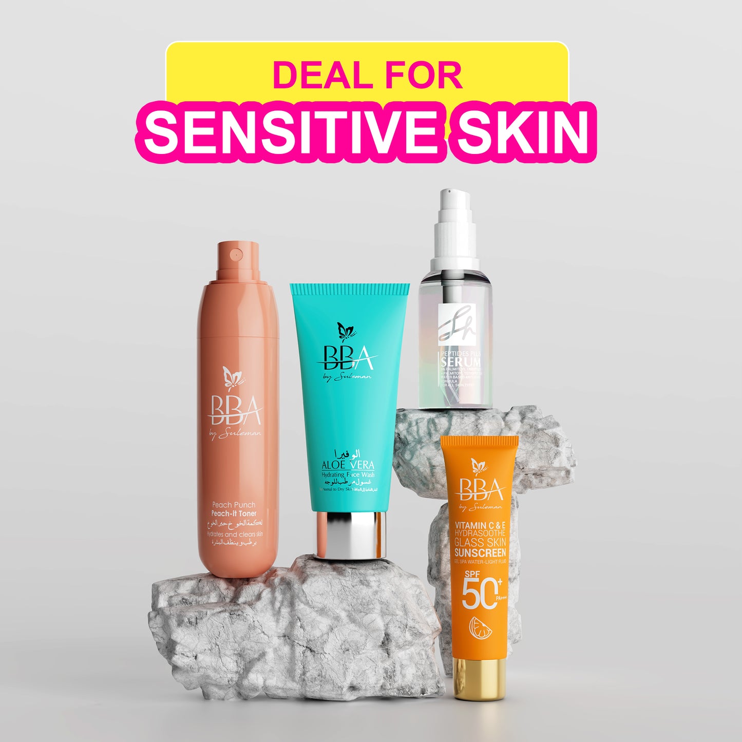 SENSITIVE SKIN DEAL(ALOE VERA HYDRATING FACE WASH, SH Peptides Plus Serum, Vitamin C & E Sunscreen SPF 50+ PA++++, Peach Punch Peach-it Toner)