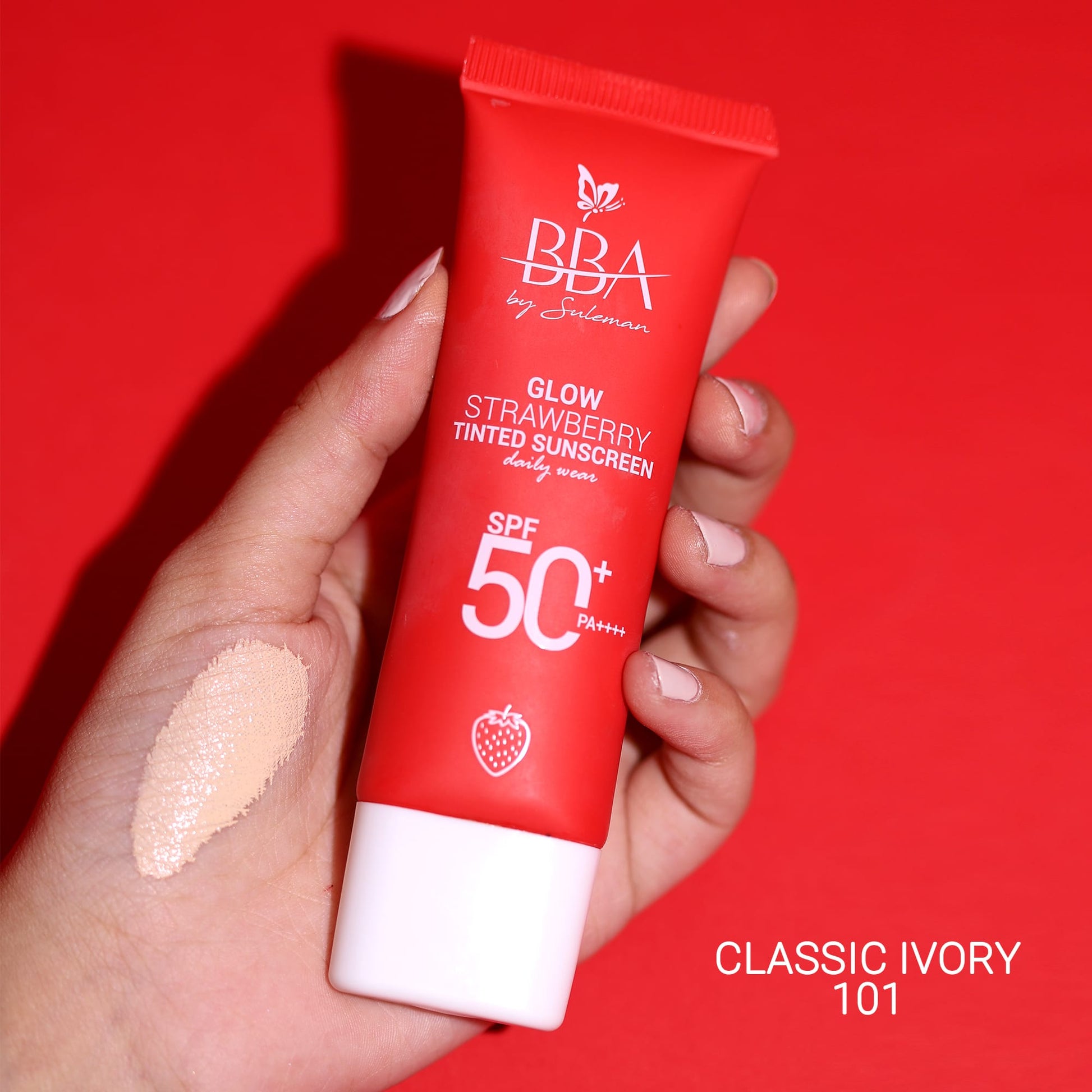 sunscreen Glow Strawberry Tinted Sunscreen SPF50+ | No White Cast | BBA Skincare Pakistan