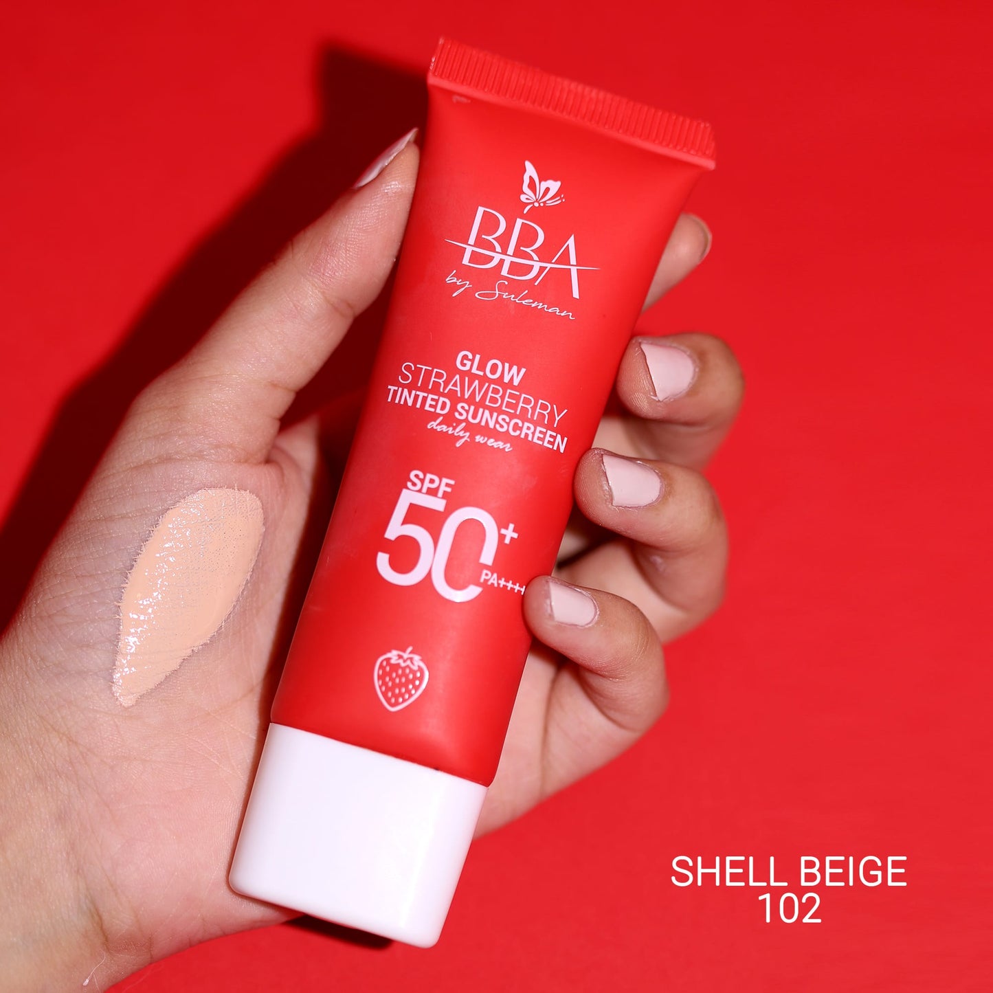 sunscreen Glow Strawberry Tinted Sunscreen SPF50+ | No White Cast | BBA Skincare Pakistan