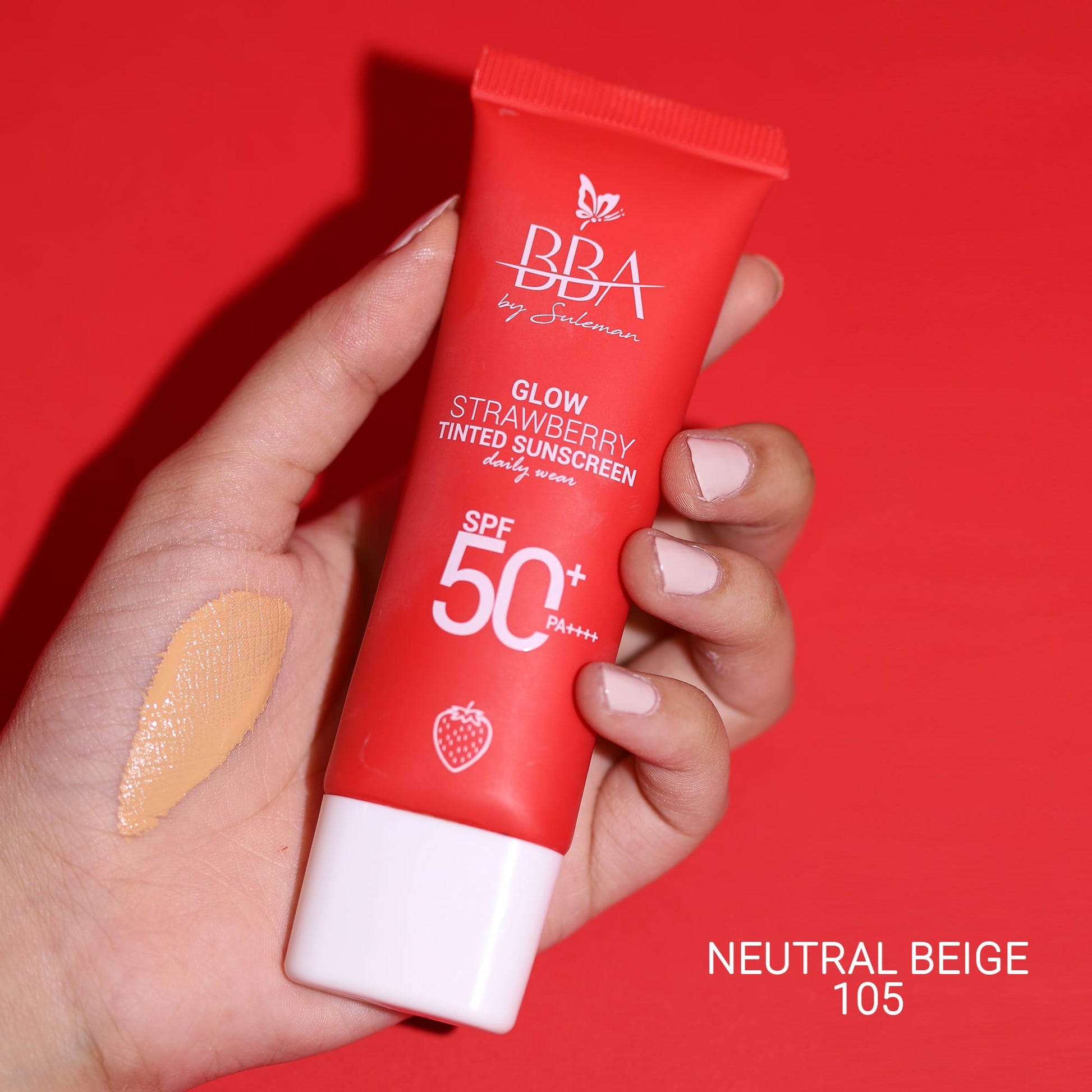 sunscreen Glow Strawberry Tinted Sunscreen SPF50+ | No White Cast | BBA Skincare Pakistan