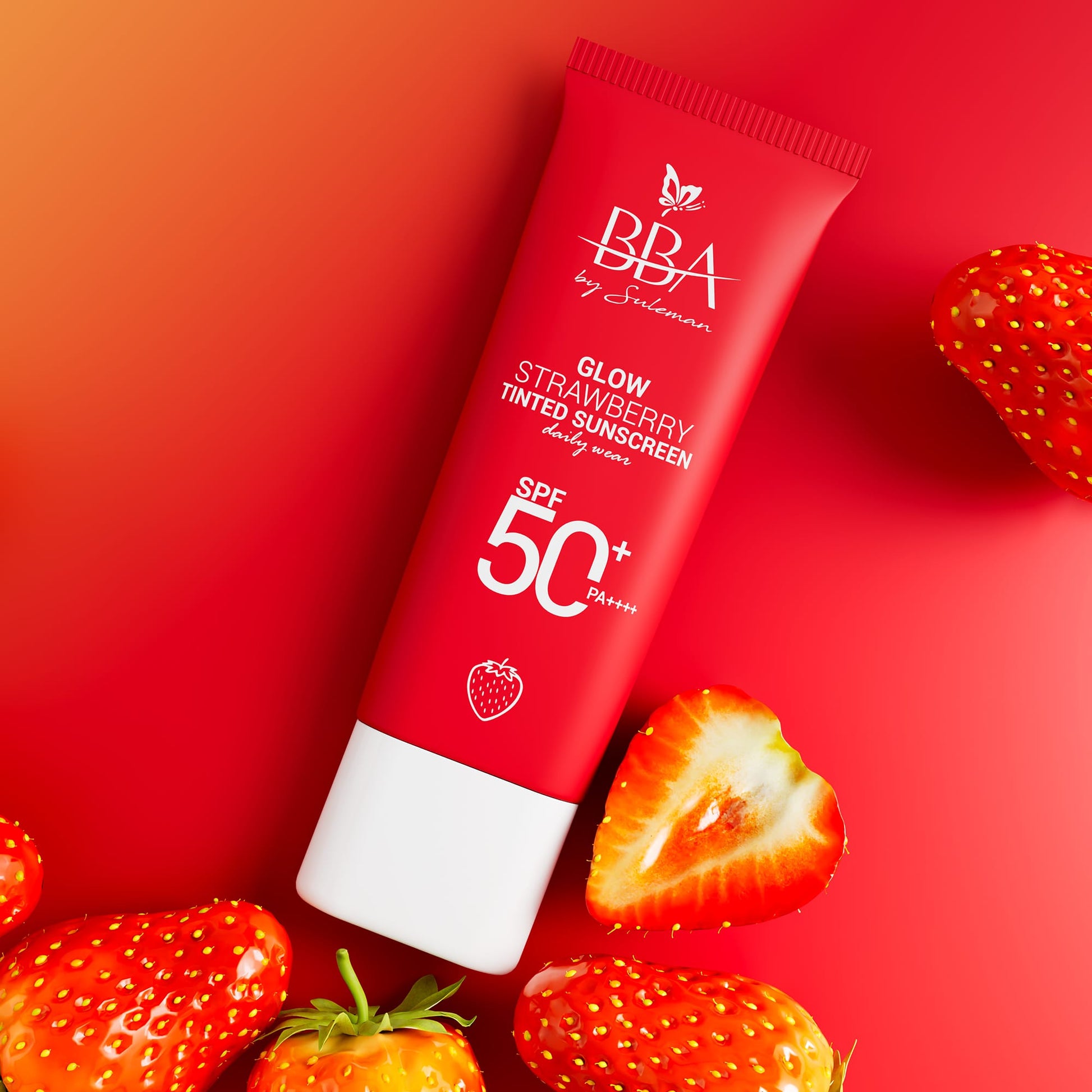sunscreen Glow Strawberry Tinted Sunscreen SPF50+ | No White Cast | BBA Skincare Pakistan