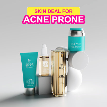 FOR ACNE PRONE SKIN DEAL( ALOE VERA - CALMING FACE WASH, SH Acne Control Clarifying Serum, ALOE VERA - SOOTHING NIGHT CREAM, 24K Gold &amp; Roses Oil Free Moisturizer)