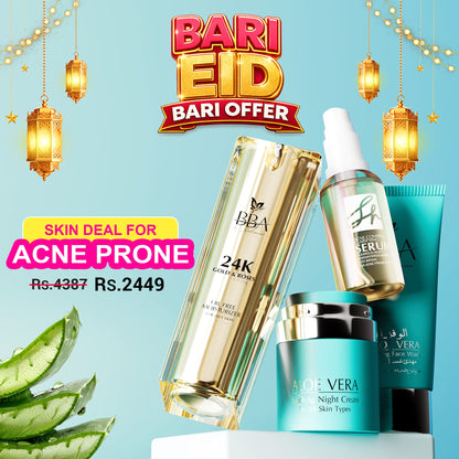 FOR ACNE PRONE SKIN DEAL( ALOE VERA - CALMING FACE WASH, SH Acne Control Clarifying Serum, ALOE VERA - SOOTHING NIGHT CREAM, 24K Gold &amp; Roses Oil Free Moisturizer)