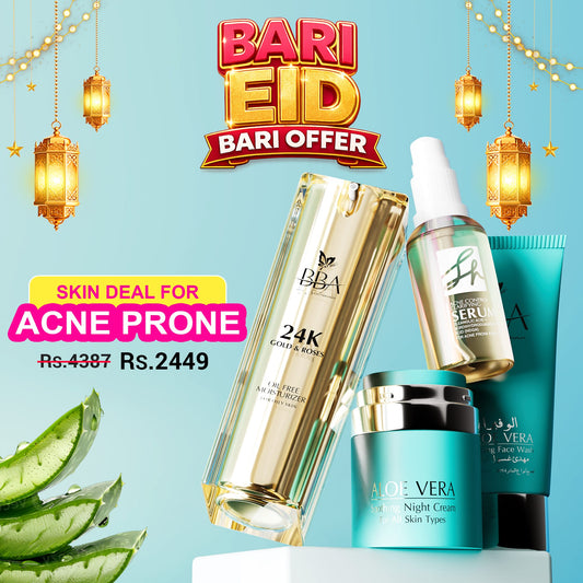 FOR ACNE PRONE SKIN DEAL( ALOE VERA - CALMING FACE WASH, SH Acne Control Clarifying Serum, ALOE VERA - SOOTHING NIGHT CREAM, 24K Gold &amp; Roses Oil Free Moisturizer)