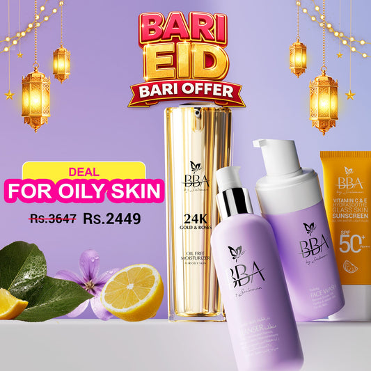 For Oily Skin Deal ( GENTLE SKIN CLEANSER, PURIFYING FACE WASH, Vitamin C & E Sunscreen SPF 50+ PA++++, 24K GOLD &amp; ROSES OIL FREE MOISTURIZER)