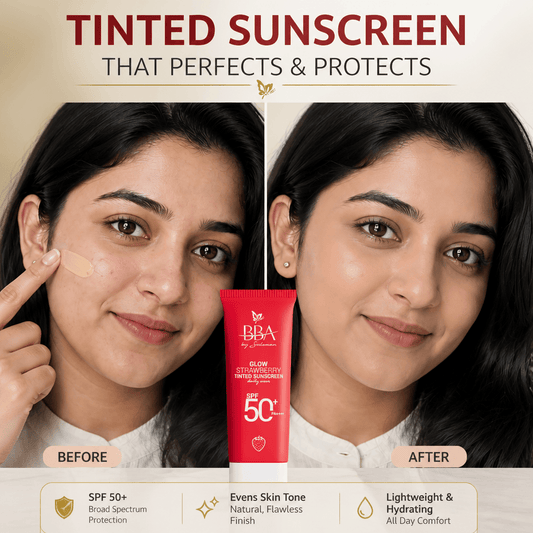 sunscreen Glow Strawberry Tinted Sunscreen SPF50+ | No White Cast | BBA Skincare Pakistan