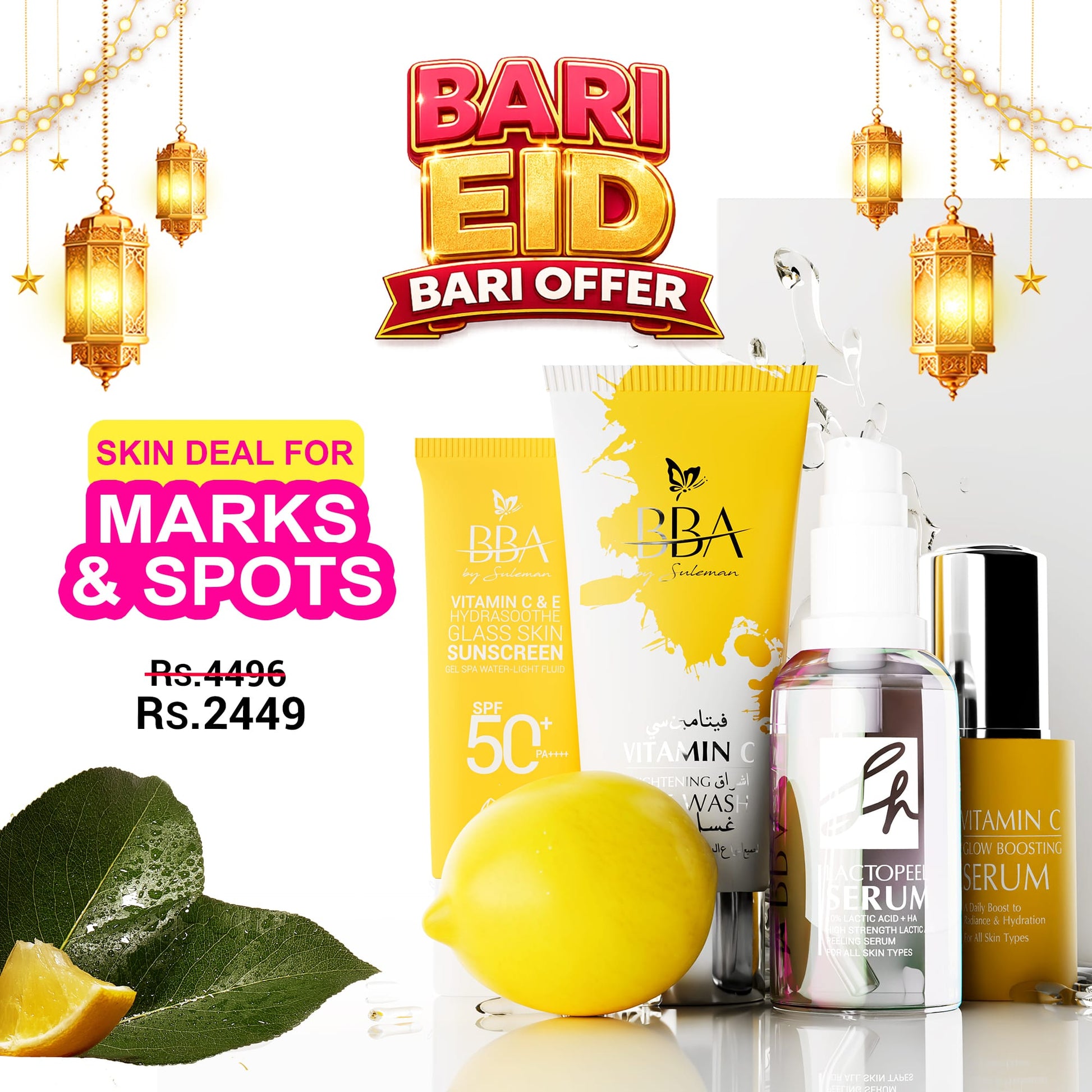 FOR MARKS & SPOTS DEAL ( SH Lactic Acid Serum, VITAMIN C - GLOW BOOSTING SERUM,VITAMIN C - BRIGHTENING FACE WASH,Vitamin C & E Sunscreen SPF 50+ PA++++)