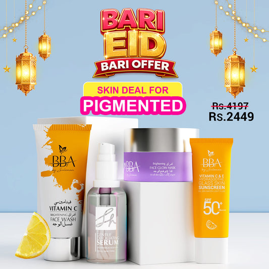 PIGMENTED SKIN DEAL (Vitamin C & E Sunscreen SPF 50+ PA++++, SH Gentle Exfoliation Serum, BRIGHTENING FACE GLOW MASK, VITAMIN C - BRIGHTENING FACE WASH (For oily skin)